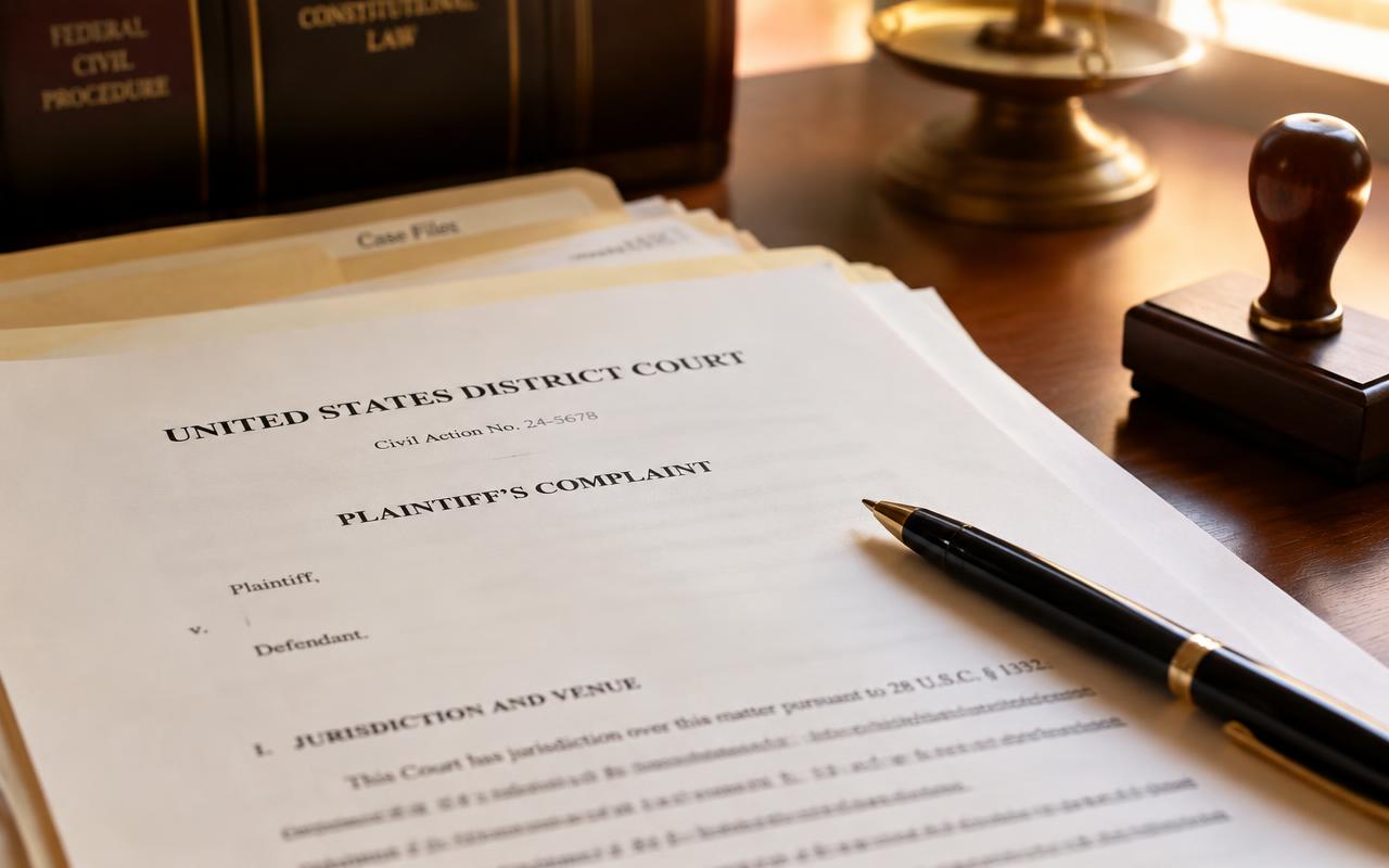 Court documents on a desk
