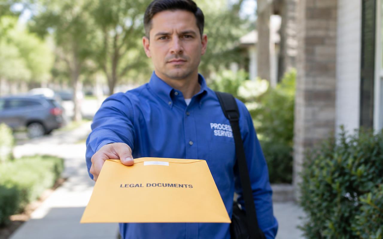Process server handing legal documents