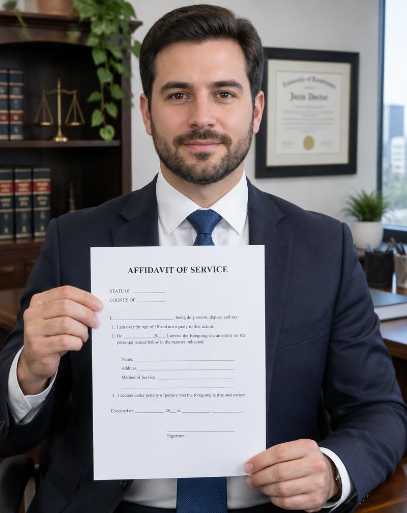 Process server holding an affidavit of service